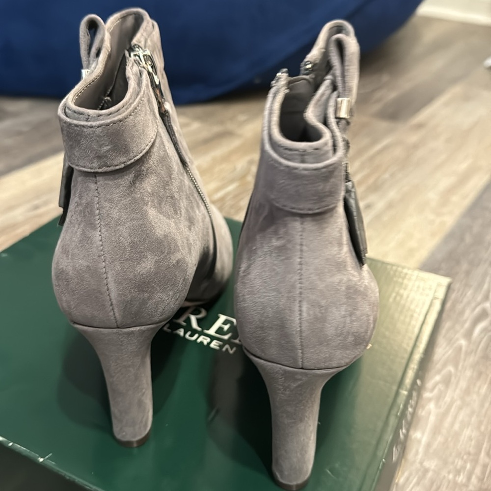 NIB Ralph Lauren grey sheep leather suede heeled ankle boot Brin booties 9.5 * - Picture 3 of 10